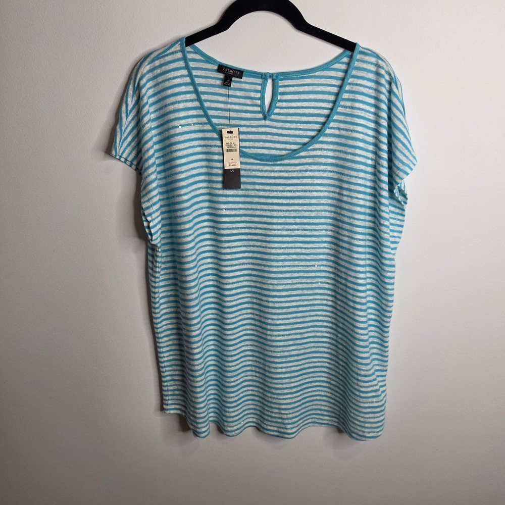 Talbots NWT Striped Sequin Knit Top Women 1X